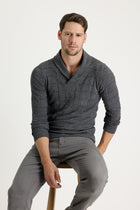 Orta Füme Şal Yaka Slim Fit Dar Kesim Yünlü Desenli Triko Kazak