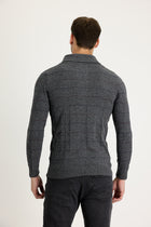 Orta Füme Şal Yaka Slim Fit Dar Kesim Yünlü Desenli Triko Kazak