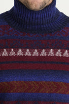 Bordo Balıkçı Yaka Regular Fit Yünlü Desenli Triko Kazak