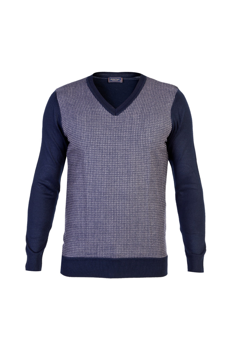 Lacivert V Yaka Regular Fit Yünlü Triko Kazak