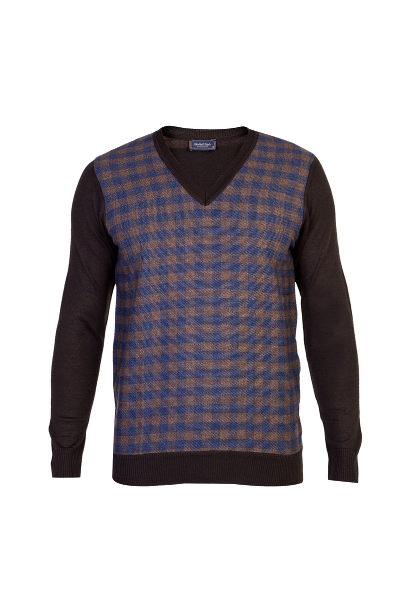 Kahve V Yaka Regular Fit Yünlü Triko Kazak