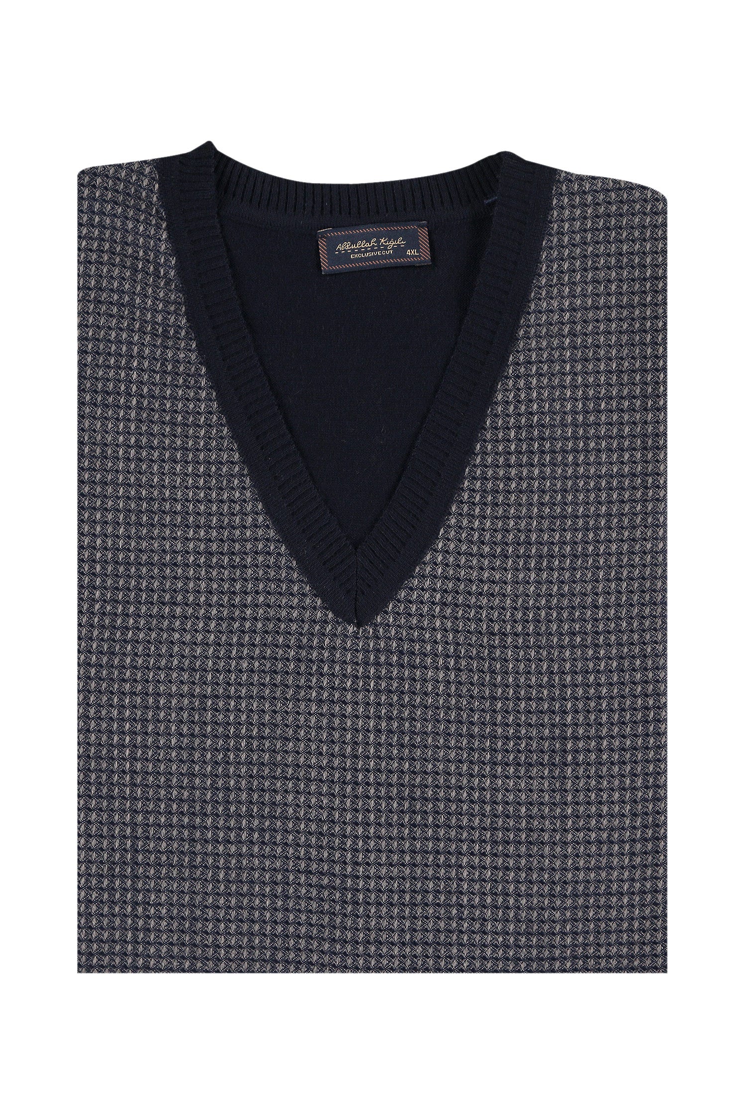 Lacivert Büyük Beden V Yaka Regular Fit Yünlü Triko Kazak