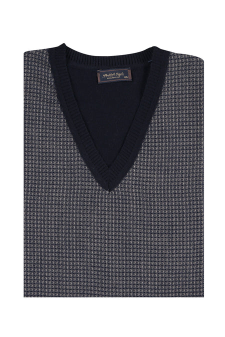 Lacivert Büyük Beden V Yaka Regular Fit Yünlü Triko Kazak