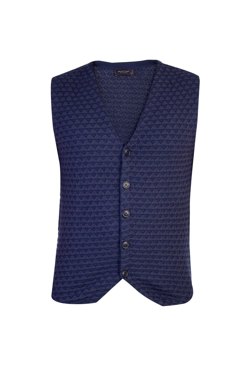Lacivert Slim Fit Dar Kesim Desenli Yelek