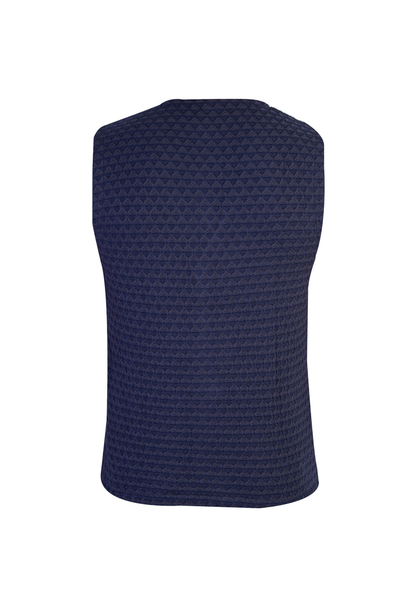 Lacivert Slim Fit Dar Kesim Desenli Yelek
