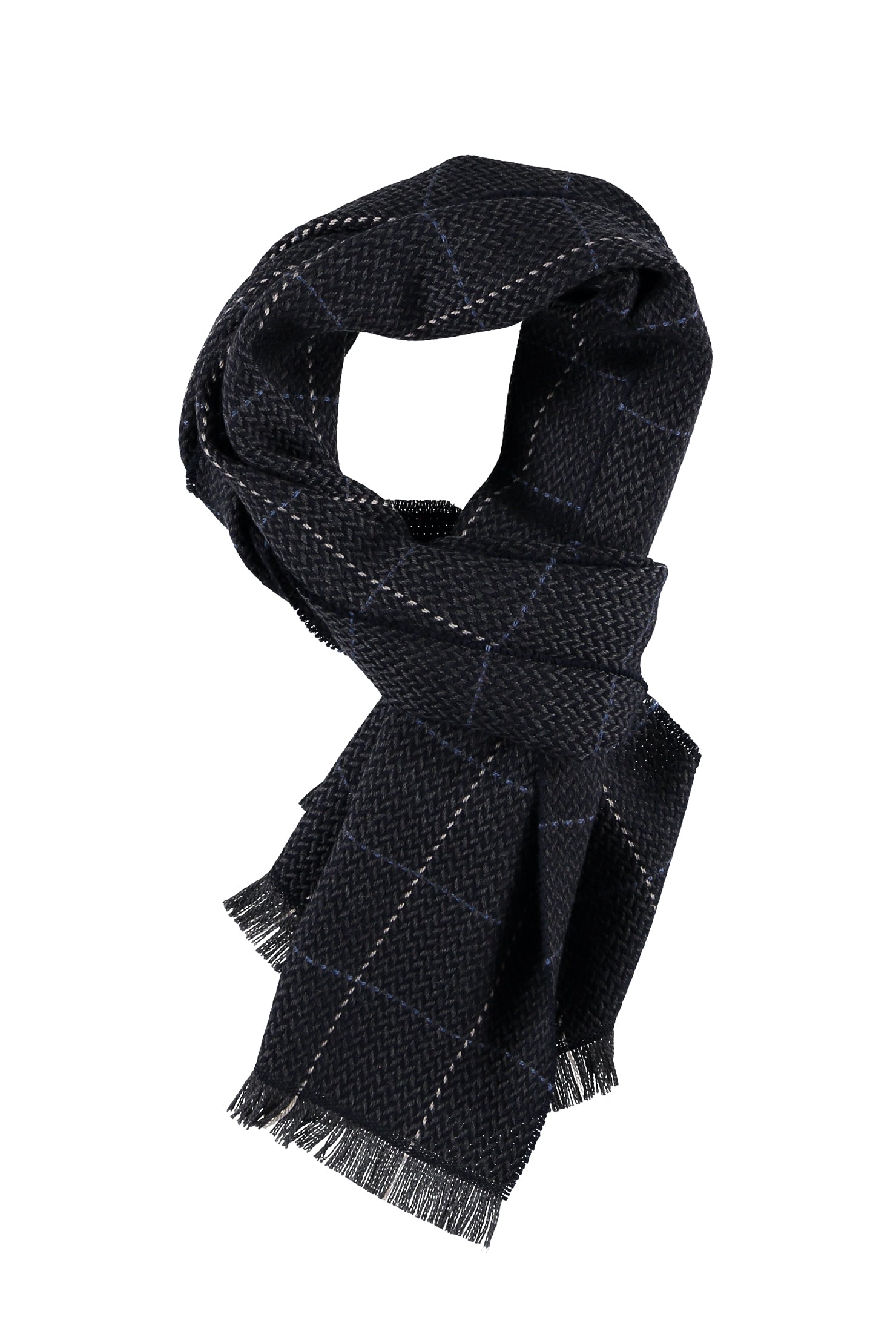 Koyu Mavi Yün Desenli Atkı