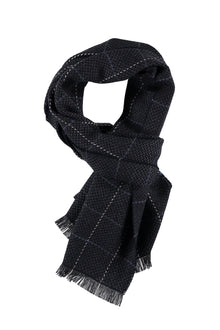 Koyu Mavi Yün Desenli Atkı