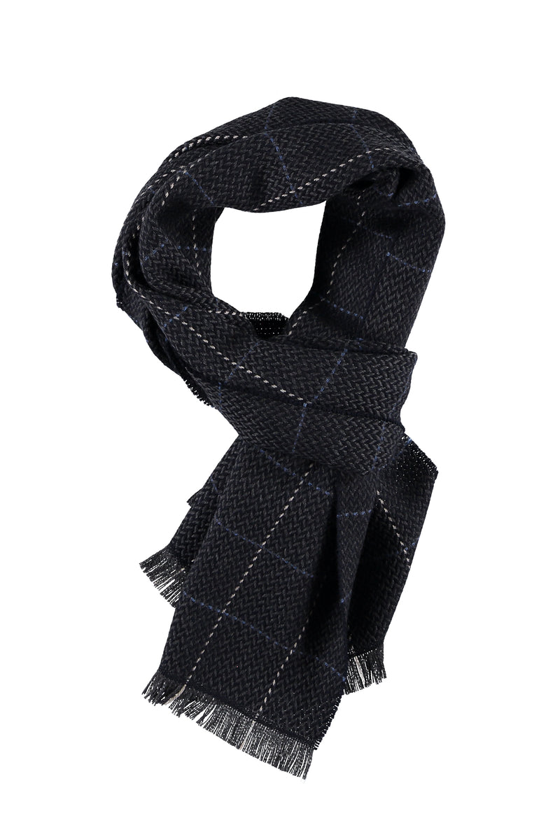 Koyu Mavi Yün Desenli Atkı