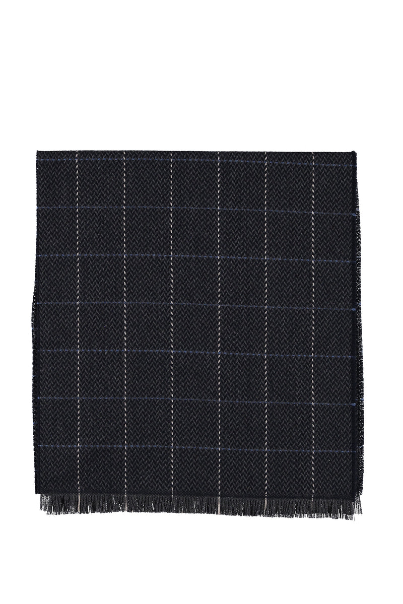 Koyu Mavi Yün Desenli Atkı