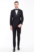 Siyah Slim Fit Dar Kesim Kruvaze Smokin / Damatlık