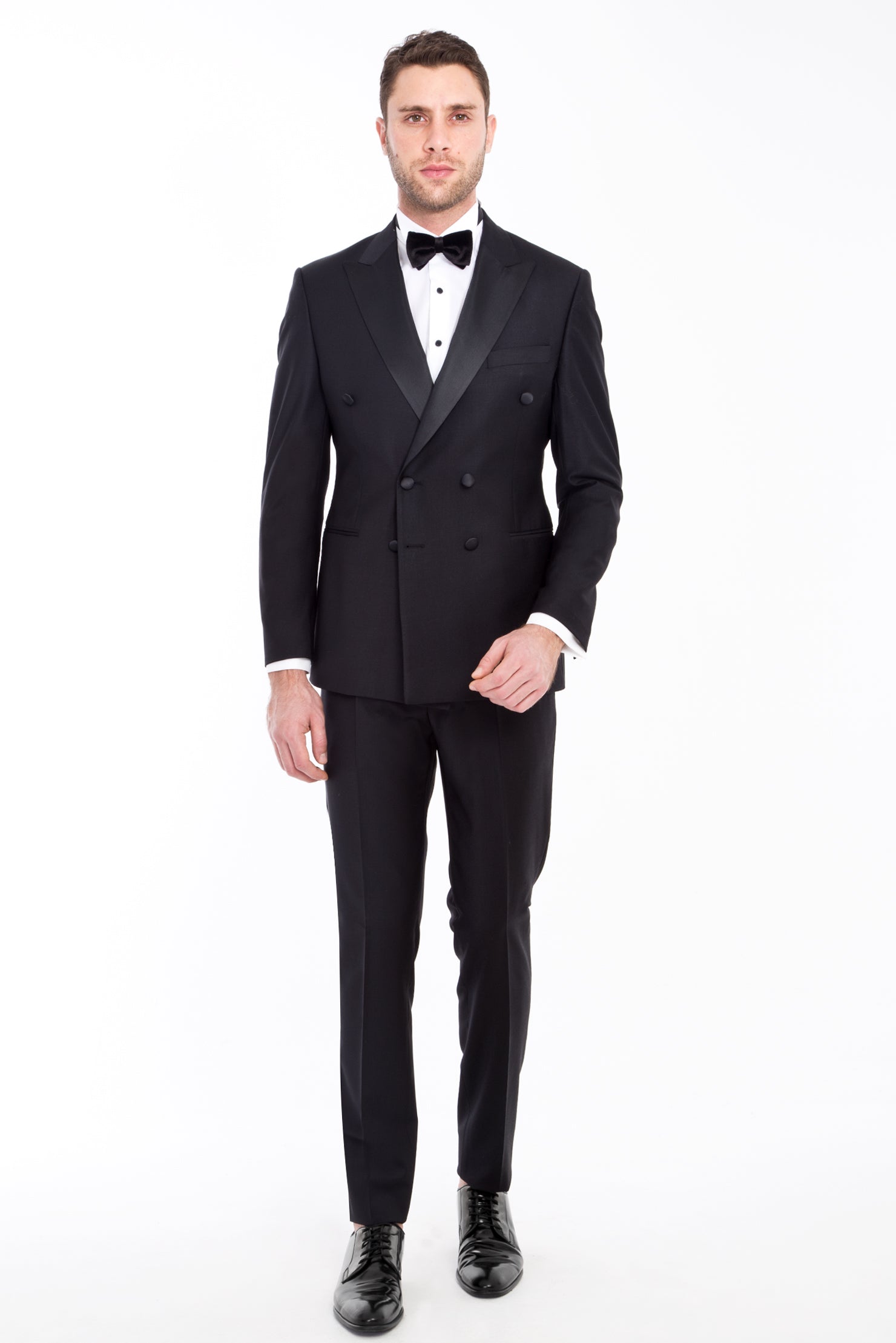 Siyah Slim Fit Dar Kesim Kruvaze Smokin / Damatlık