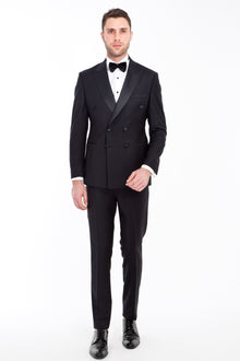 Siyah Slim Fit Dar Kesim Kruvaze Smokin / Damatlık