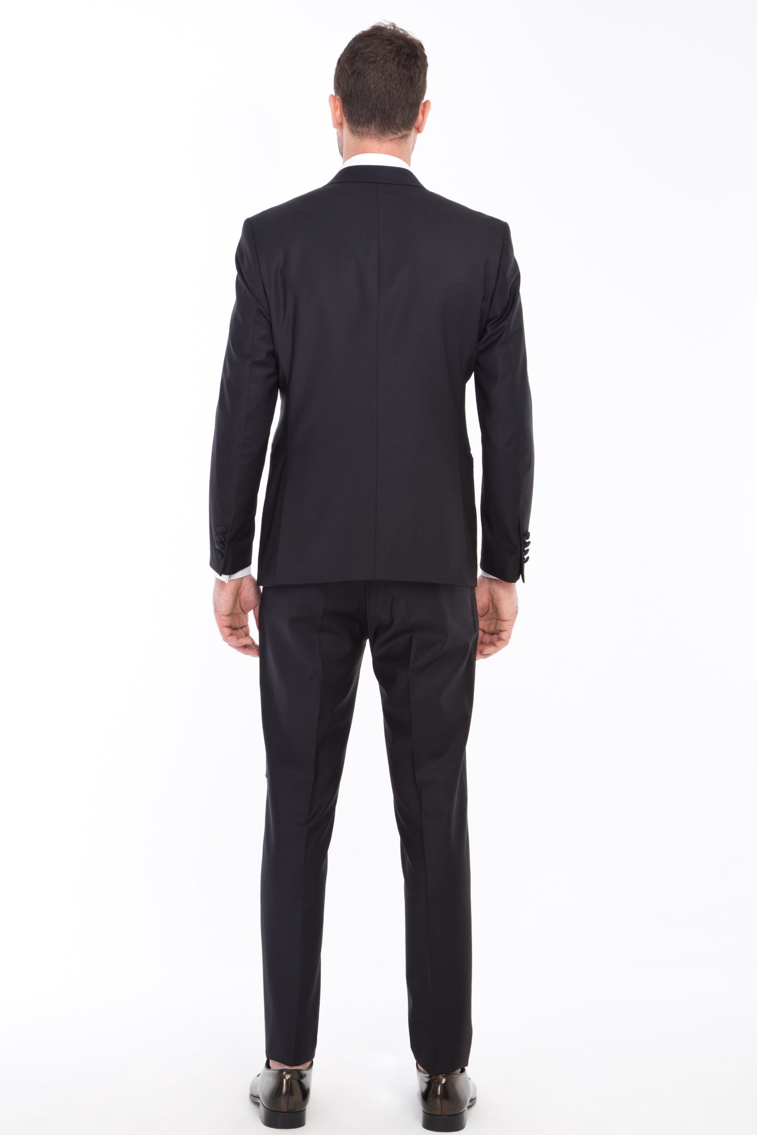 Siyah Slim Fit Dar Kesim Kruvaze Smokin / Damatlık