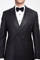 Siyah Slim Fit Dar Kesim Kruvaze Smokin / Damatlık