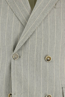 Açık Gri 6 Drop Regular Fit Standart Kesim Çizgili Keten Kruvaze Takım Elbise