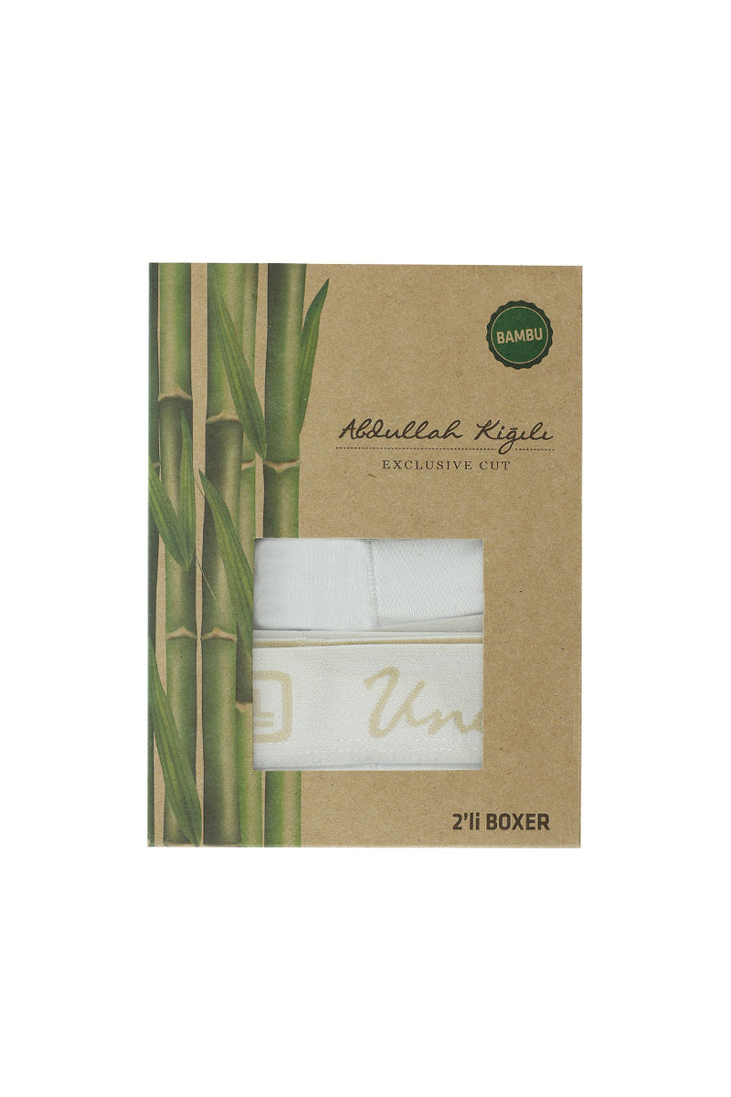 Beyaz 2'li Büyük Beden Bambu Karışımlı Boxer Seti