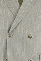 Aç?k Gri 7 Drop Slim Fit Dar Kesim Çizgili Keten Kruvaze Tak?m Elbise-Abdullah Ki??l?