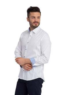 Beyaz Uzun Kol Slim Fit Dar Kesim Pamuk Gömlek-Abdullah Ki??l?
