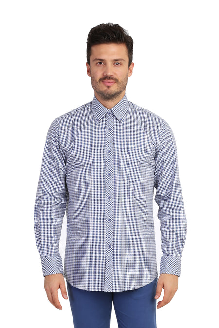 Lacivert Gömlek U Kol Spor Ekose