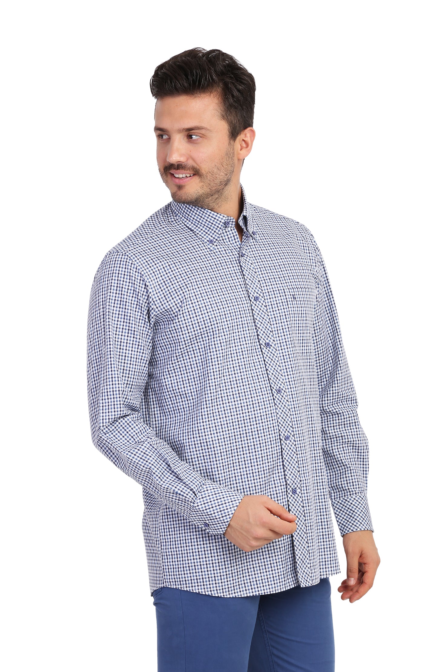 Lacivert Gömlek U Kol Spor Ekose