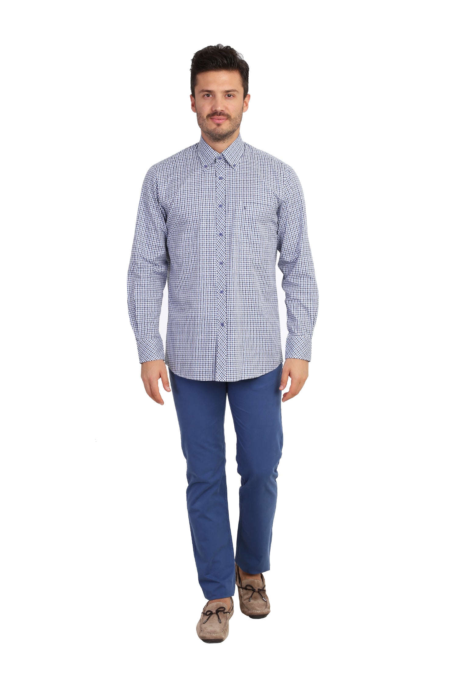 Lacivert Gömlek U Kol Spor Ekose