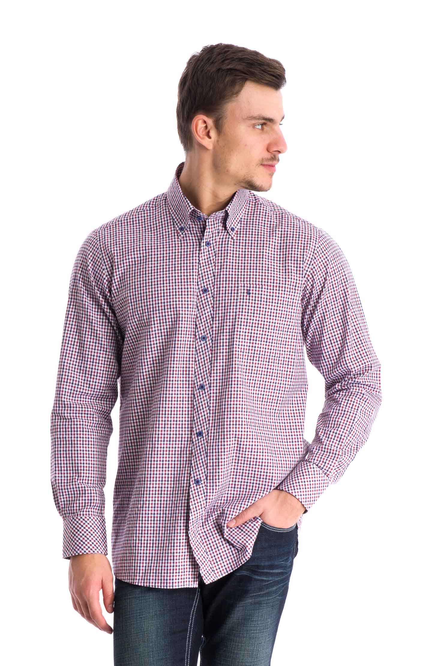 Kırmızı Gömlek U Kol Spor Ekose