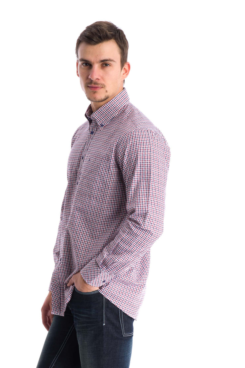 Kırmızı Gömlek U Kol Spor Ekose