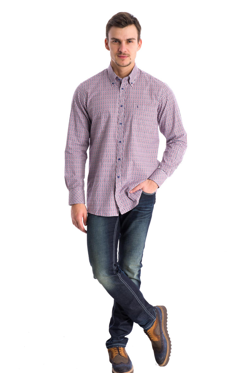 Kırmızı Gömlek U Kol Spor Ekose