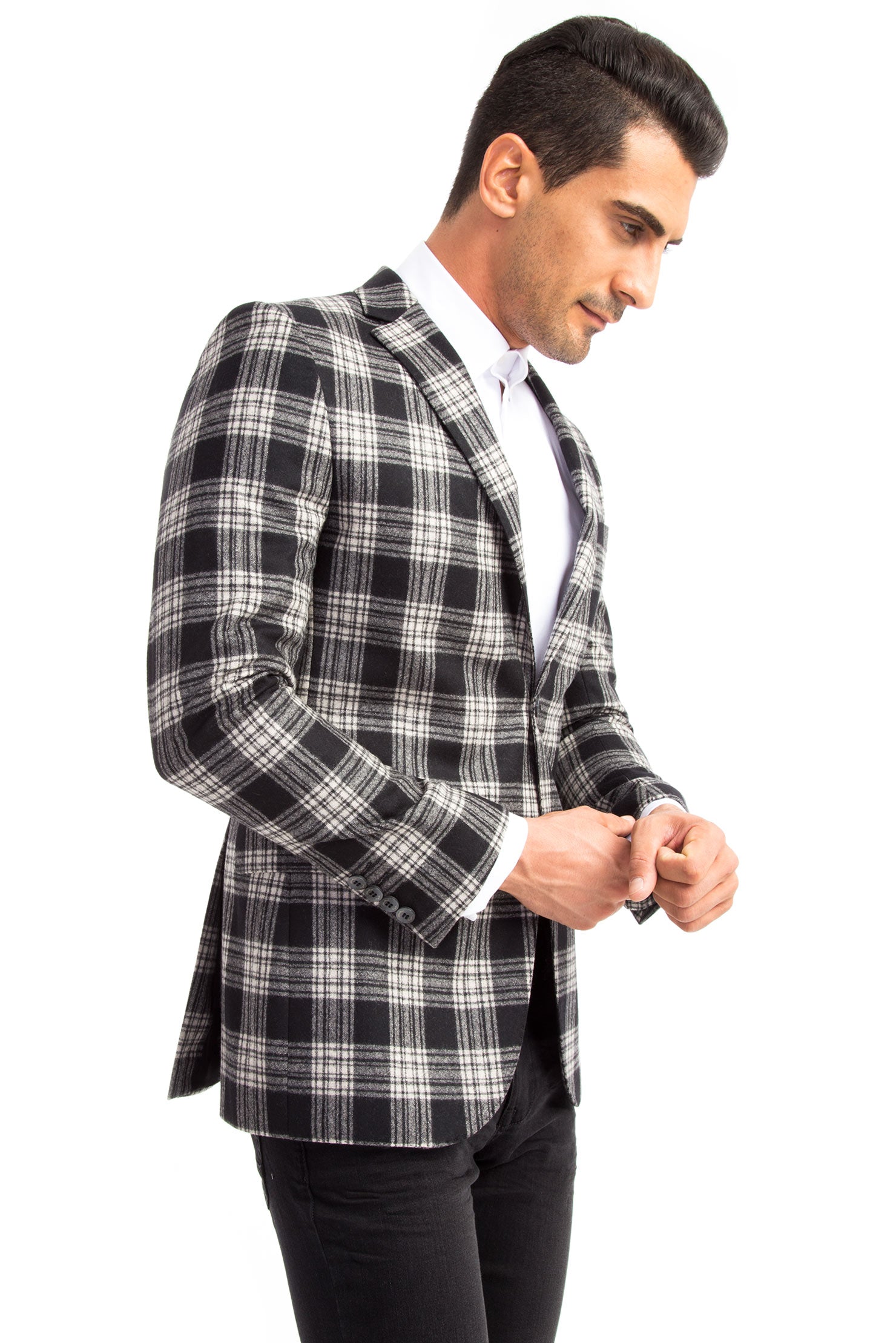 Siyah 6 Drop Regular Fit Standart Kesim Ekose Yün Ceket-Abdullah Ki??l?
