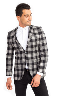 Siyah 7 Drop Slim Fit Dar Kesim Ekose Yün Ceket-Abdullah Ki??l?