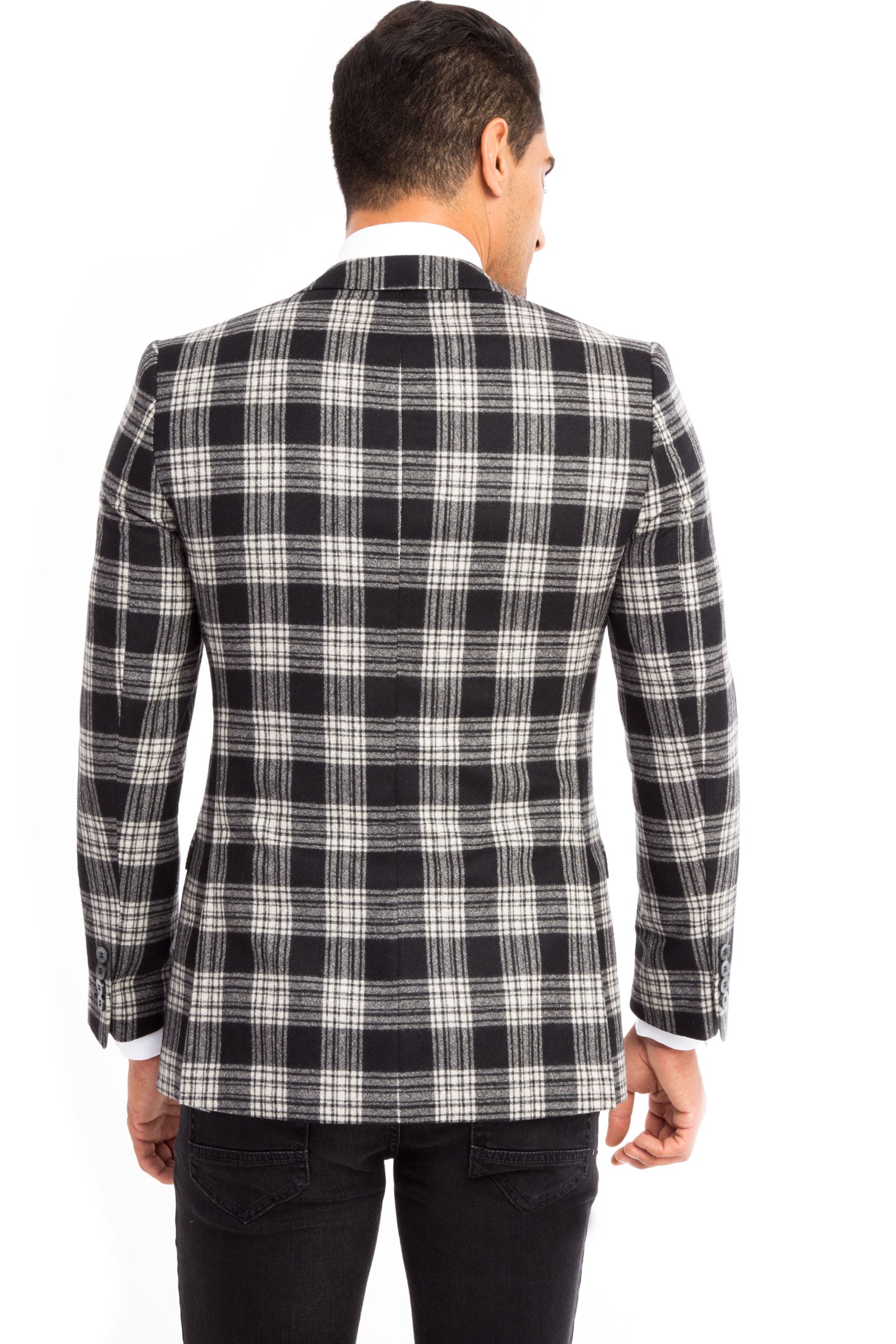 Siyah 7 Drop Slim Fit Dar Kesim Ekose Yün Ceket-Abdullah Ki??l?