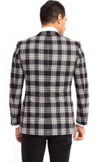 Siyah 7 Drop Slim Fit Dar Kesim Ekose Yün Ceket-Abdullah Ki??l?