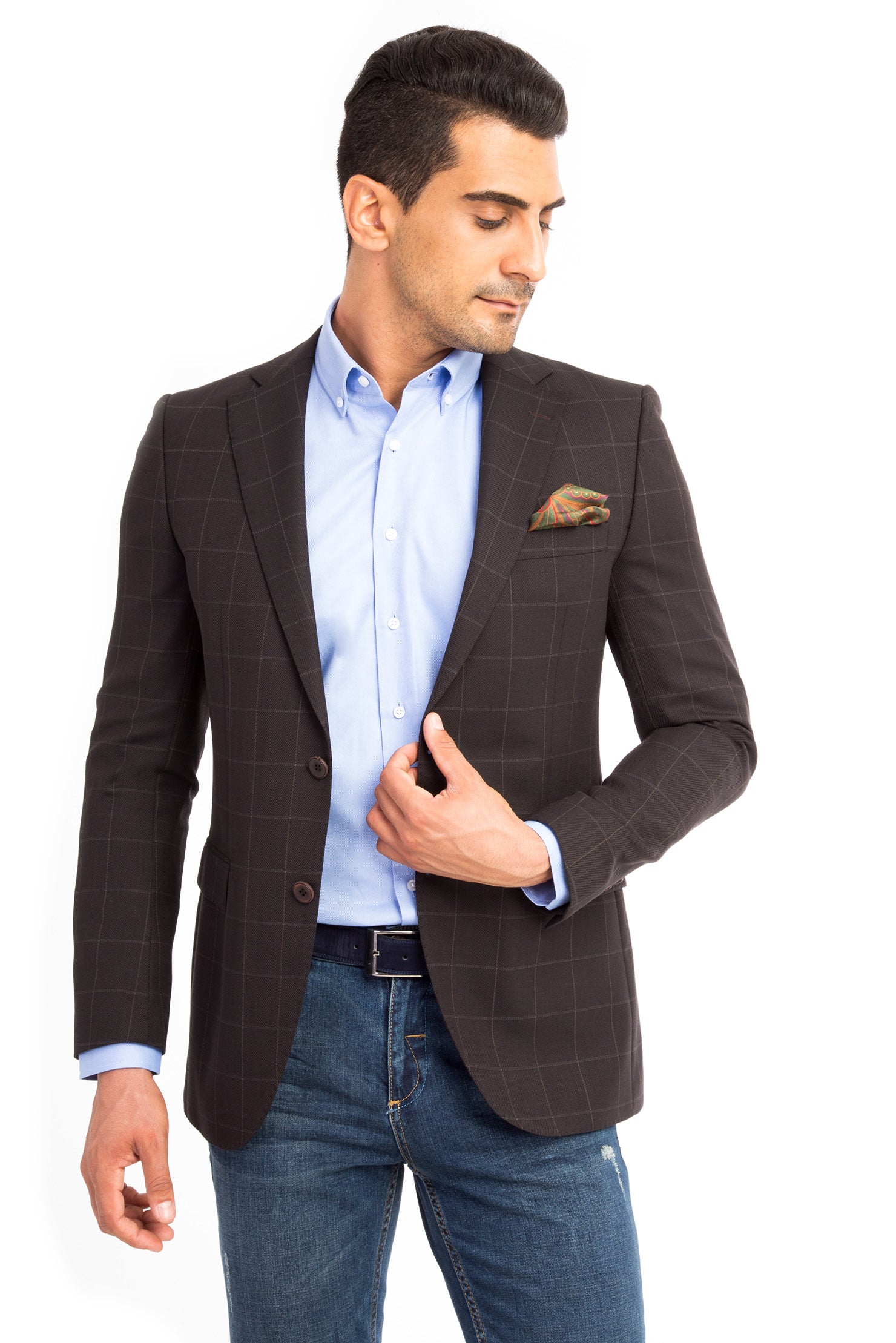 Koyu Kahve Kareli Yün Ceket