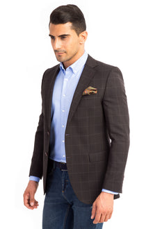 Koyu Kahve 6 Drop Regular Fit Standart Kesim Kareli Yün Ceket-Abdullah Ki??l?