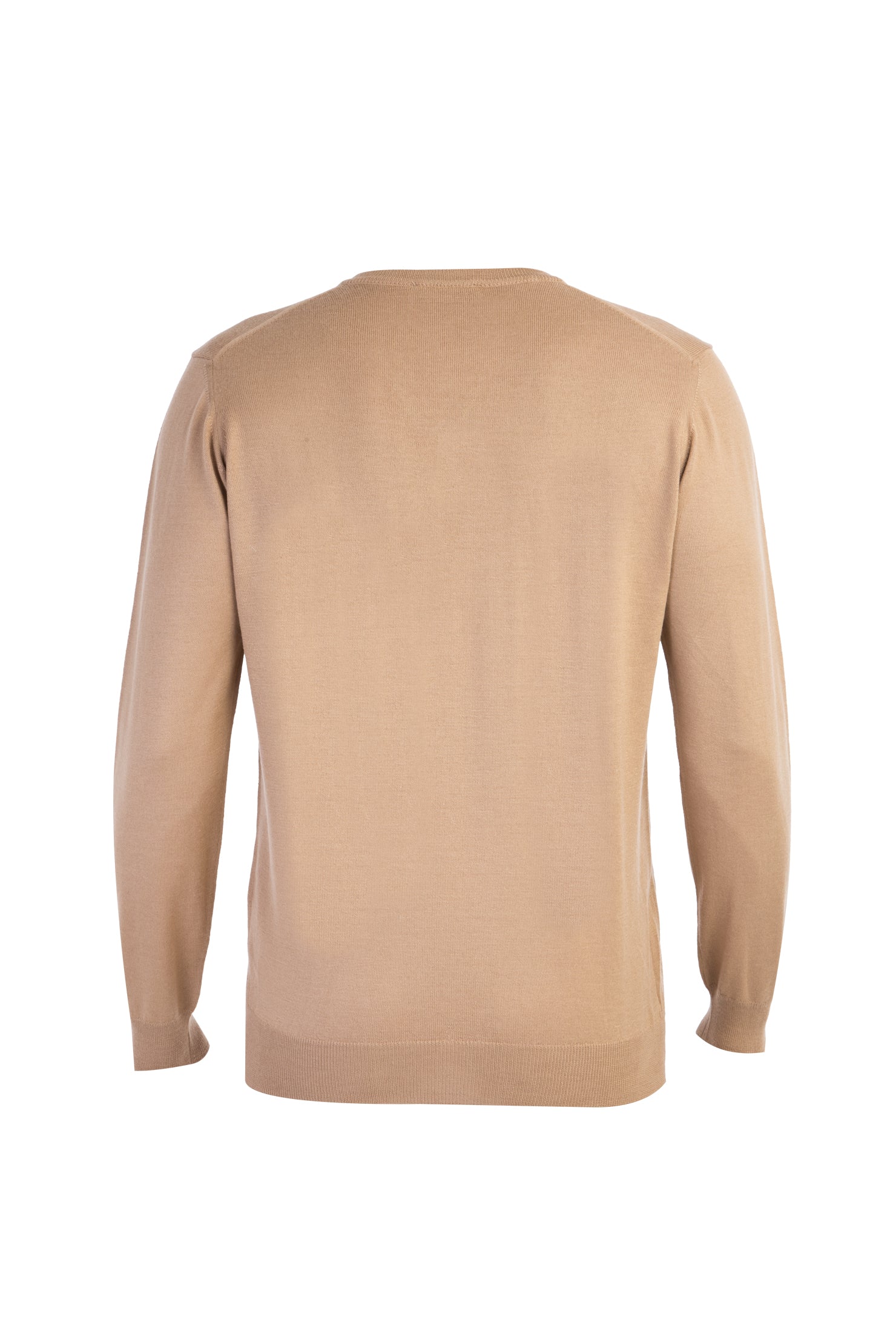 Açık Kahve - Camel V Yaka Yünlü Triko Kazak