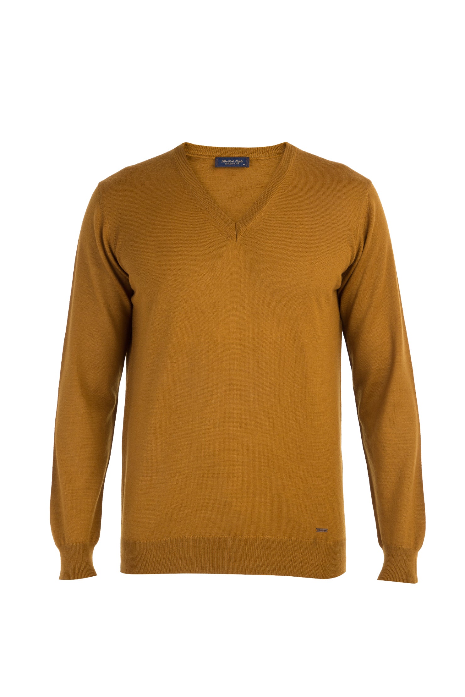 Açık Kahve - Camel V Yaka Yünlü Triko Kazak