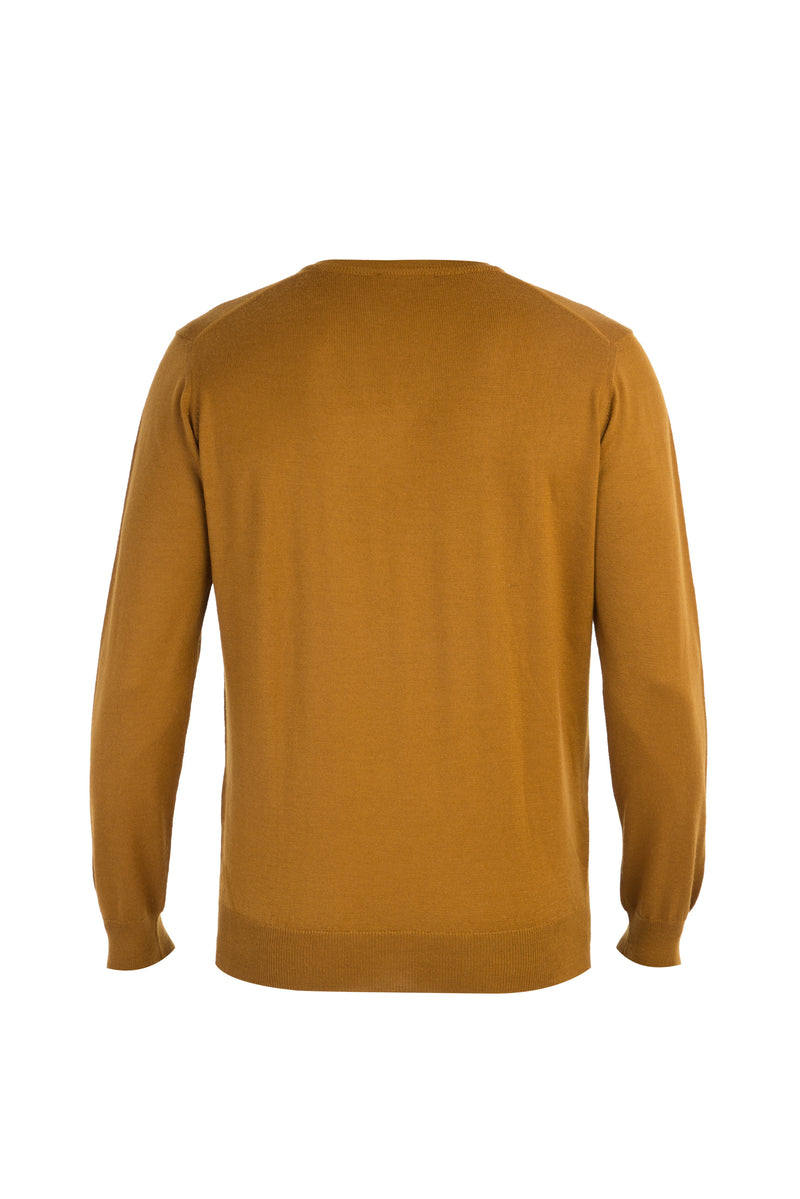 Açık Kahve - Camel V Yaka Yünlü Triko Kazak