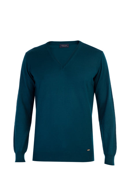 Açık Yeşil Düz Klasık V Yaka Triko