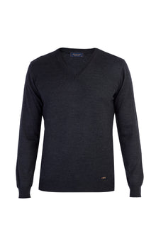 Antrasit Düz Klasık V Yaka Triko