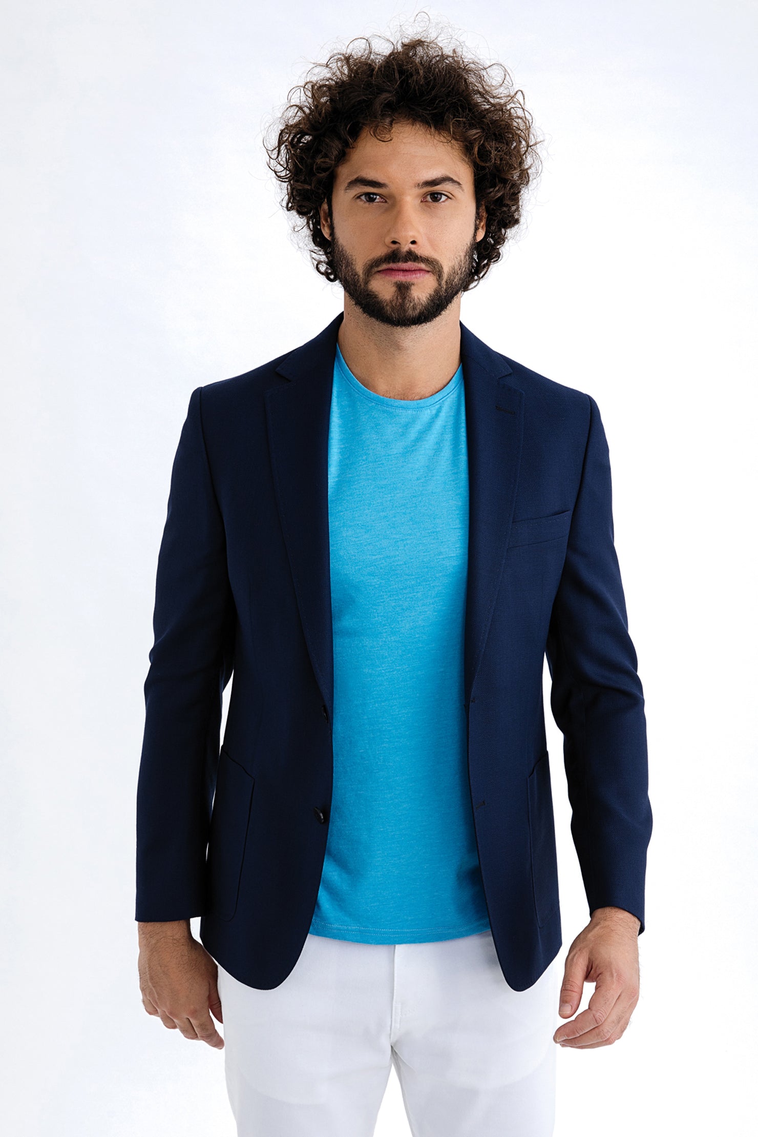 Lacivert Regular Fit Oxford Yün Ceket