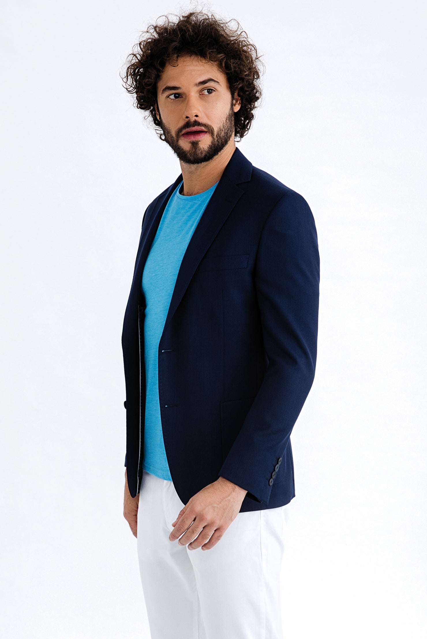 Lacivert 6 Drop Regular Fit Standart Kesim Oxford Yün Ceket-Abdullah Ki??l?