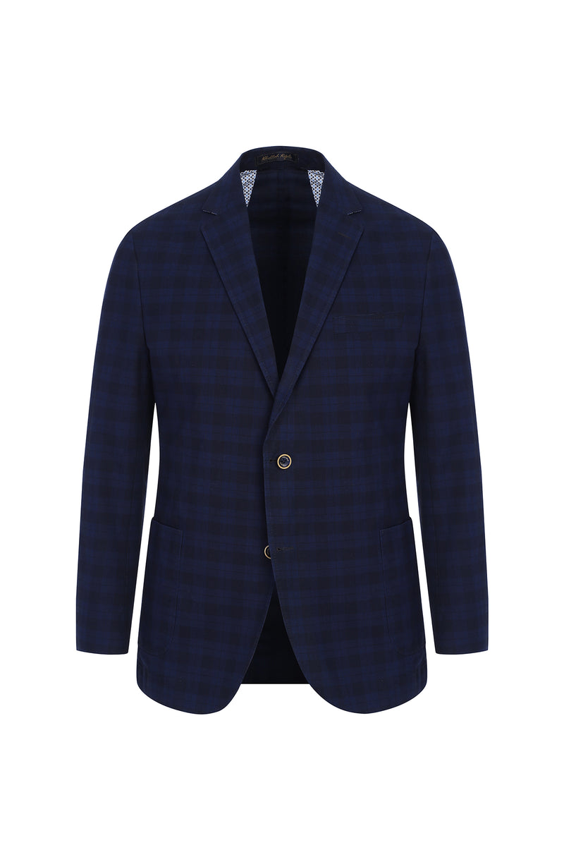 Koyu Mavi Ekose Ceket