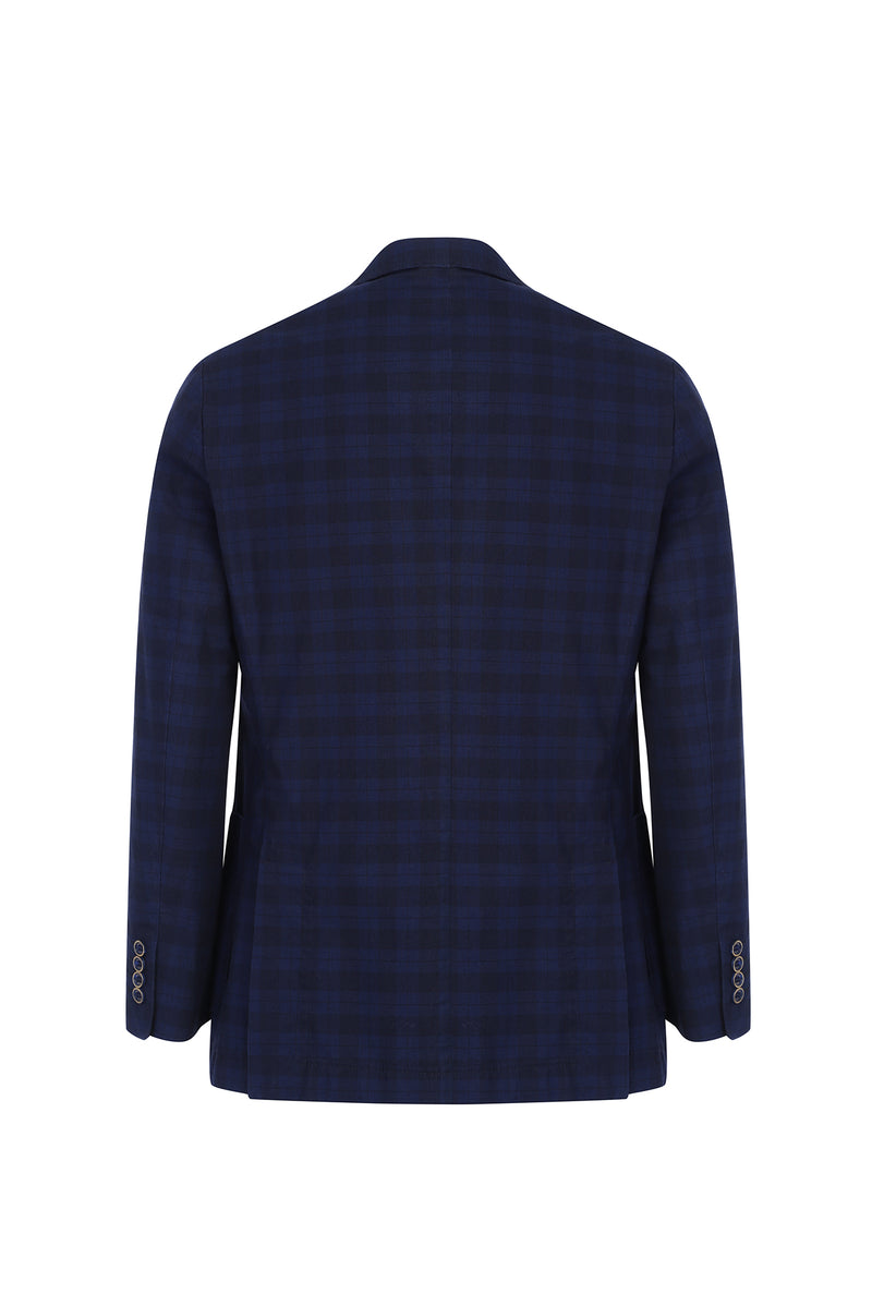 Koyu Mavi Ekose Ceket