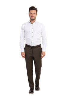Kahve 4 Drop Relaxed Fit Rahat Kesim Yünlü Klasik Kuma? Pantolon-Abdullah Ki??l?
