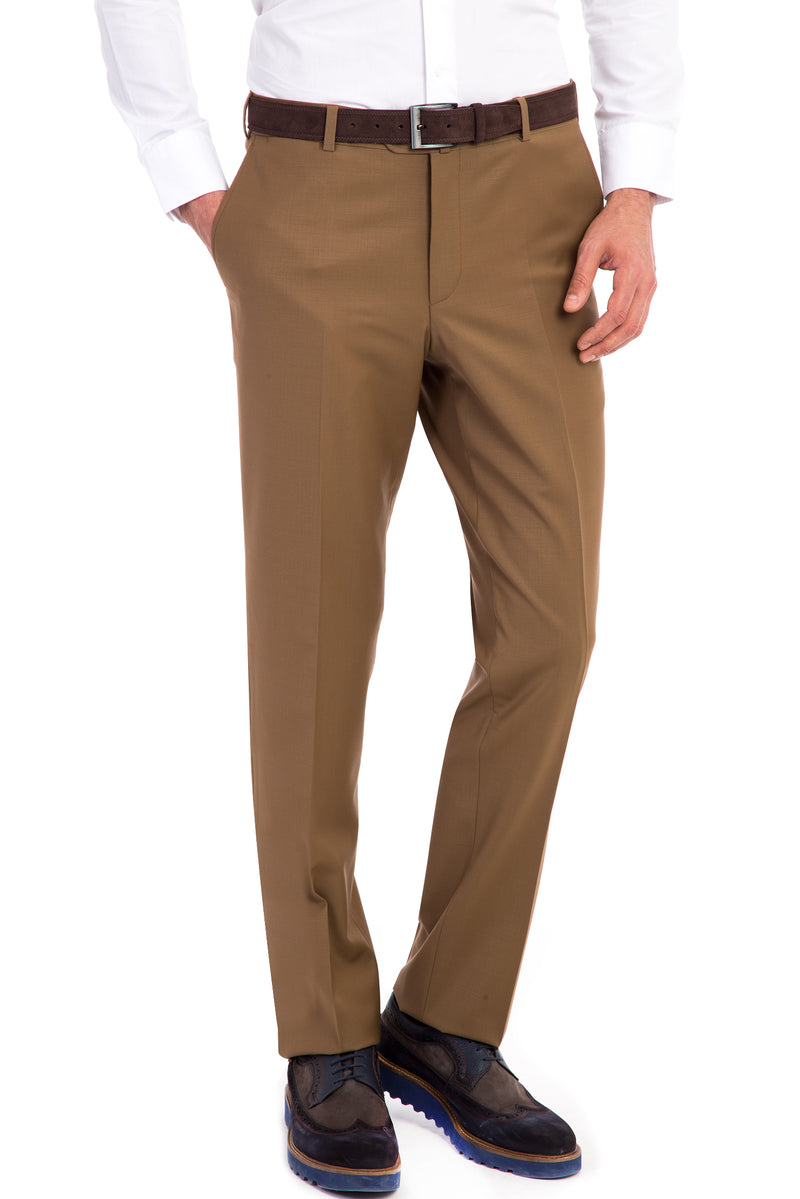 Aç?k Kahve - Camel 4 Drop Relaxed Fit Rahat Kesim Yünlü Klasik Kuma? Pantolon-Abdullah Ki??l?