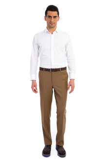 Aç?k Kahve - Camel 4 Drop Relaxed Fit Rahat Kesim Yünlü Klasik Kuma? Pantolon-Abdullah Ki??l?