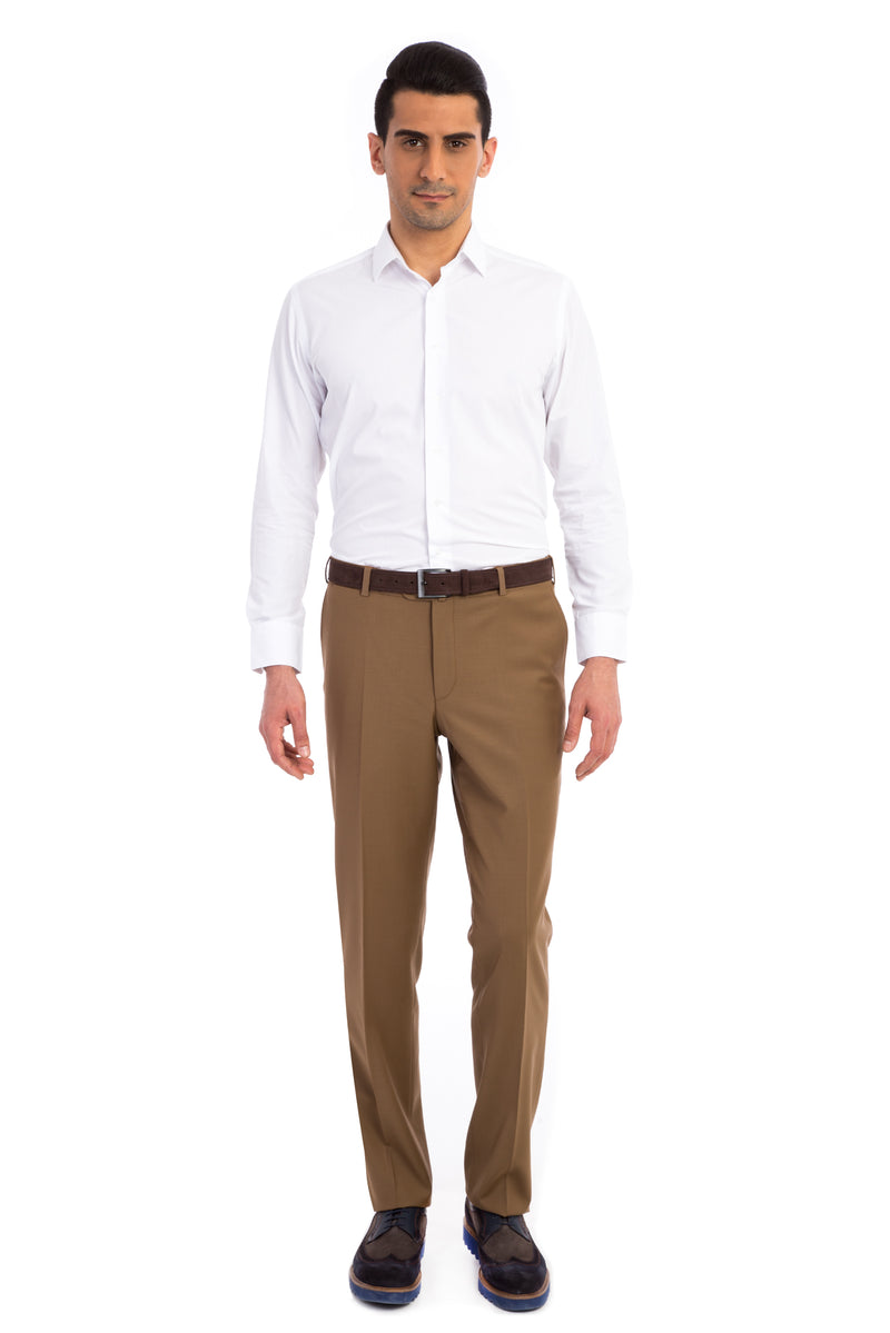 Aç?k Kahve - Camel 4 Drop Relaxed Fit Rahat Kesim Yünlü Klasik Kuma? Pantolon-Abdullah Ki??l?