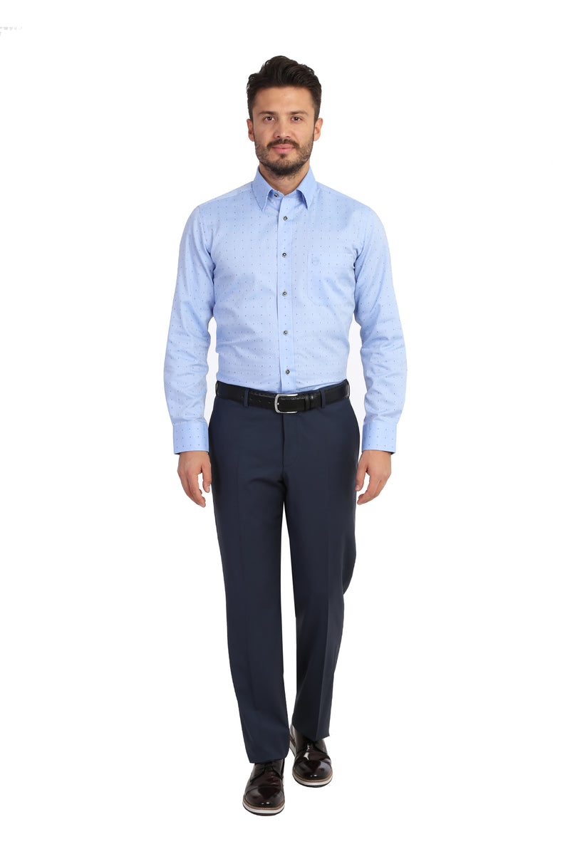 Petrol Relaxed Fit Rahat Kesim Yünlü Klasik Kumaş Pantolon
