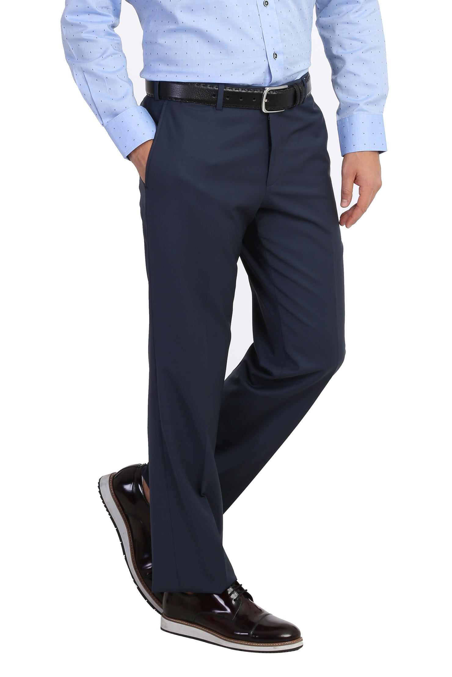 Petrol Relaxed Fit Rahat Kesim Yünlü Klasik Kumaş Pantolon