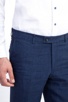 Lacivert 6 Drop Regular Fit Standart Kesim ?talyan Keten Kuma? Pantolon-Abdullah Ki??l?